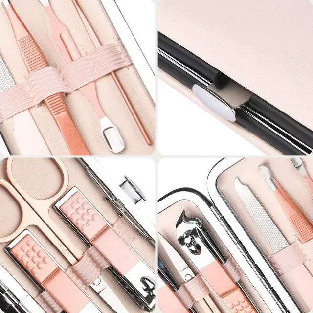 Alt view image 3 of 7 - AOMIG Nail Clippers Set, 7 pcs Professional Portable Manicure Kit, Eyebrow Grooming Face Hair Clippers, Stainless Steel Nail Care Tools with Luxurious Leather Case for Travel & Home