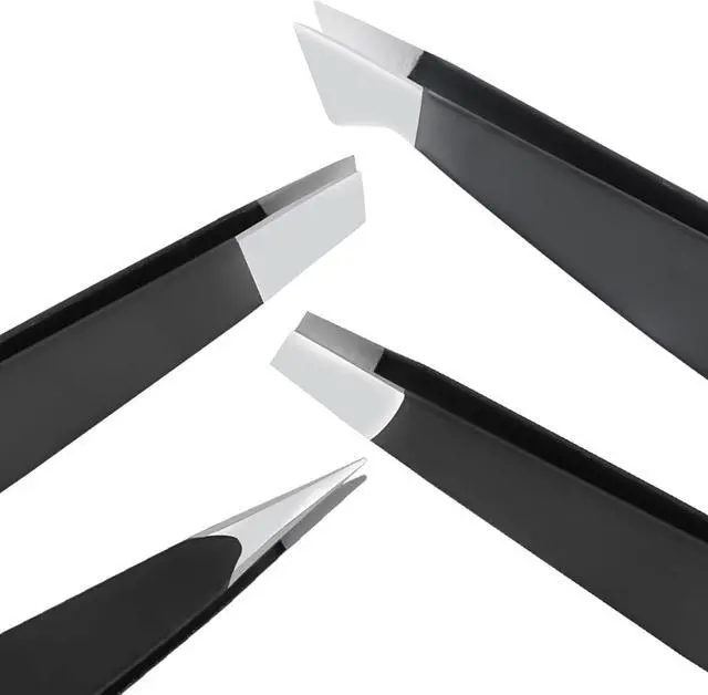 Main image of 4-Pack Eyebrow Tweezers, Stainless Steel, Precision, Black | Professional-grade tweezers for facial hair, chin hair & eyebrow shaping. Suitable for men and women.