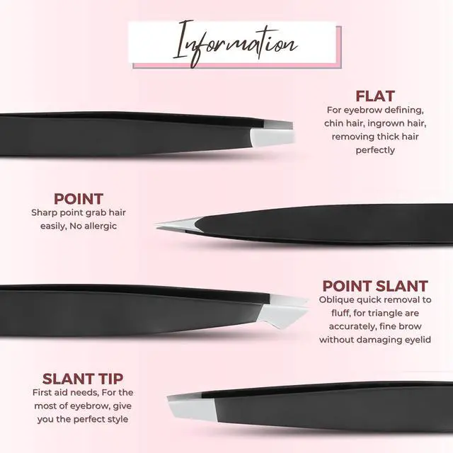 Alt view image 2 of 6 - 4-Pack Eyebrow Tweezers, Stainless Steel, Precision, Black | Professional-grade tweezers for facial hair, chin hair & eyebrow shaping. Suitable for men and women.