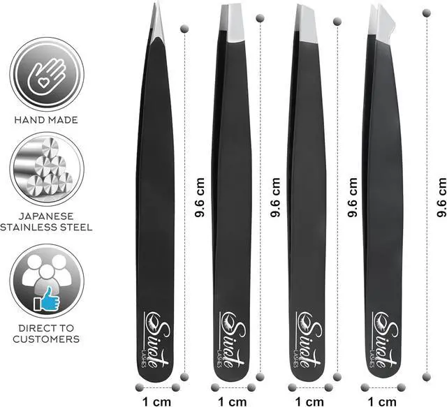 Alt view image 3 of 6 - 4-Pack Eyebrow Tweezers, Stainless Steel, Precision, Black | Professional-grade tweezers for facial hair, chin hair & eyebrow shaping. Suitable for men and women.
