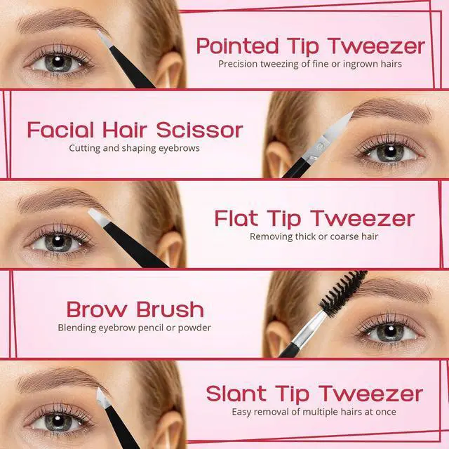 Alt view image 3 of 7 - 6-Piece Precision Eyebrow Tweezers for Women & Men - Professional Eyebrow & Facial Hair Grooming Kit with 4 Tweezers For Eyebrows, Eyebrow Scissors & Brush - Stainless Steel Tools in Leather Case