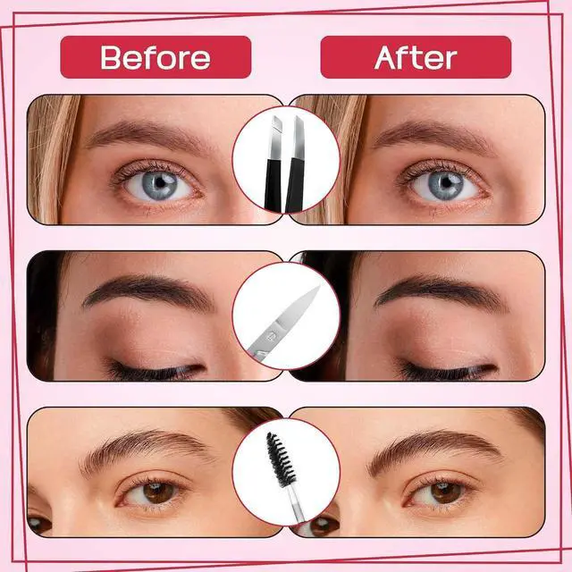 Alt view image 6 of 7 - 6-Piece Precision Eyebrow Tweezers for Women & Men - Professional Eyebrow & Facial Hair Grooming Kit with 4 Tweezers For Eyebrows, Eyebrow Scissors & Brush - Stainless Steel Tools in Leather Case
