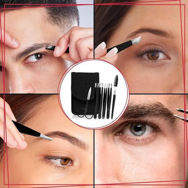 Alt view image 7 of 7 - 6-Piece Precision Eyebrow Tweezers for Women & Men - Professional Eyebrow & Facial Hair Grooming Kit with 4 Tweezers For Eyebrows, Eyebrow Scissors & Brush - Stainless Steel Tools in Leather Case