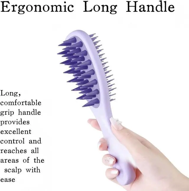 Alt view image 5 of 7 - Silicone Scalp Massage Brush, Shampoo Hair Wash Comb for Shower | Double Size, Long Handle, Soft Silicone Bristles, Scalp Exfoliator, Shower Shampoo Brush, Deep Clean Hair Roots, Scalp Care