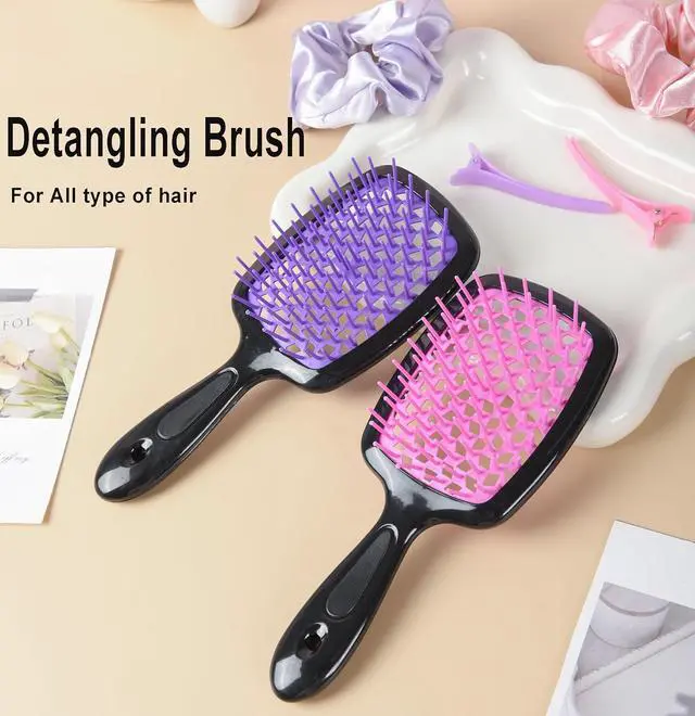 Alt view image 3 of 7 - 12 Pcs Hair Brush Set with Continuous Hair Spray Bottle for Women, Rat Tail Combs for Toddlers, Soft Scalp Massager, Detangling Hairbrush for Wet Dry Curly Hair (purple)