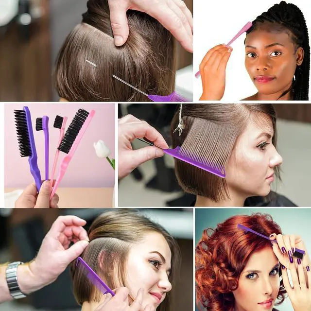 Alt view image 5 of 7 - 12 Pcs Hair Brush Set with Continuous Hair Spray Bottle for Women, Rat Tail Combs for Toddlers, Soft Scalp Massager, Detangling Hairbrush for Wet Dry Curly Hair (purple)