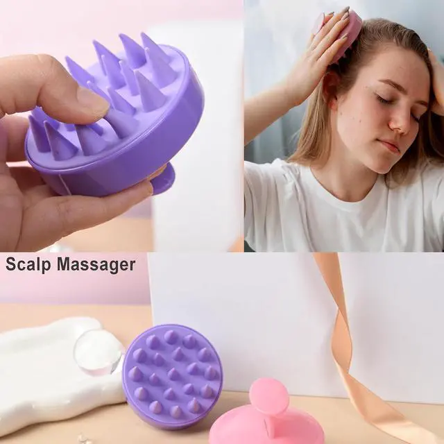 Alt view image 6 of 7 - 12 Pcs Hair Brush Set with Continuous Hair Spray Bottle for Women, Rat Tail Combs for Toddlers, Soft Scalp Massager, Detangling Hairbrush for Wet Dry Curly Hair (purple)
