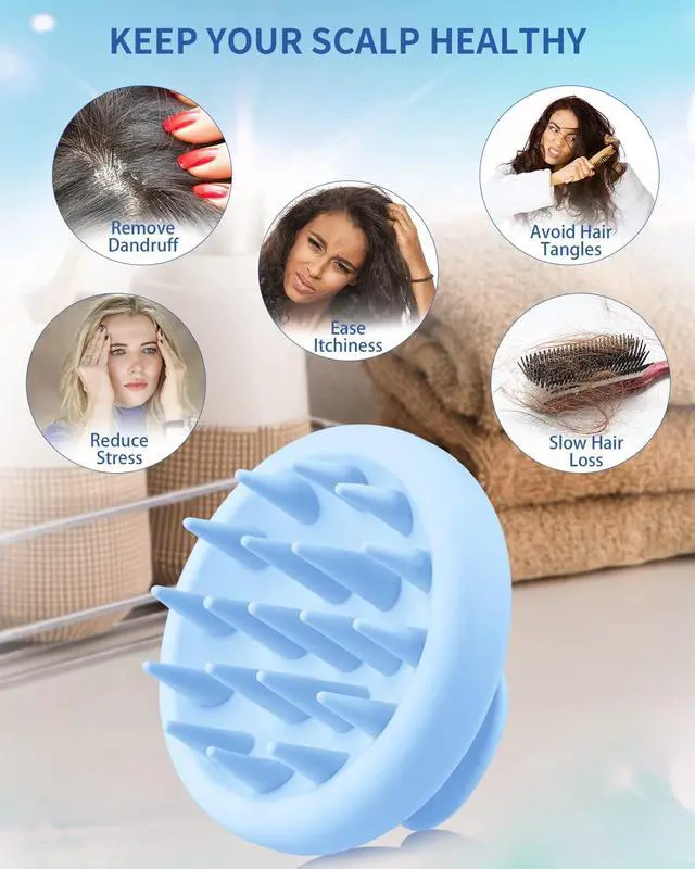Alt view image 3 of 6 - BEAUTLOHAS Silicone Scalp Massager Shampoo Brush, Shower Scrubber with Soft Bristles, Hair Growth & Dandruff Treatment, Wet/Dry Hair Massager for All Hair Types (Blue)