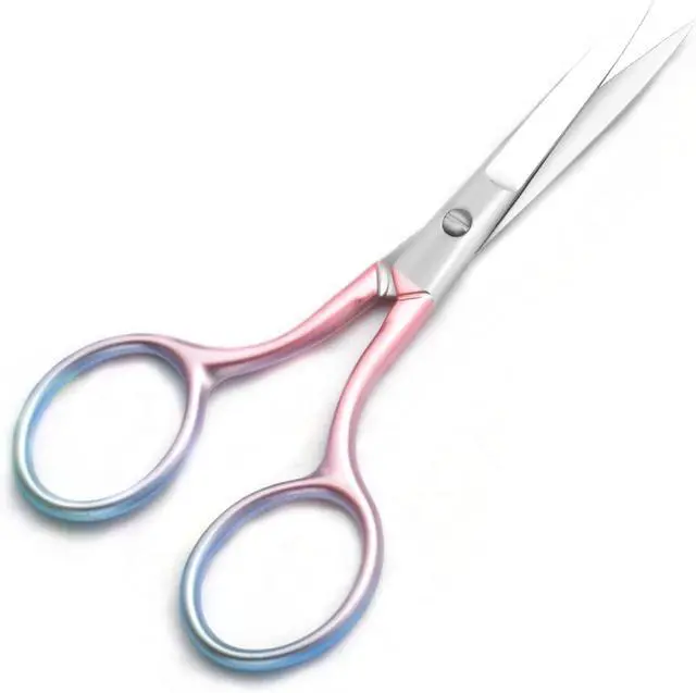Alt view image 4 of 5 - Multicolor Professional Grooming Scissors for Facial Hair Removal | Personal Care Ear Nose Eyebrow Trimming Stainless Steel Fine Straight Tip Scissors 3.9 Inch (Pink)