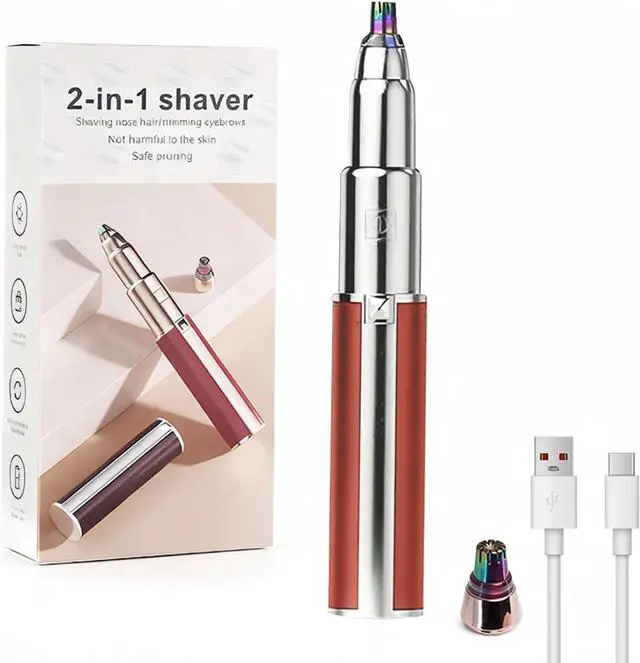 Main image of Precision Eyebrow Trimmer for Women 2-in-1 Electric Razor for Flawless Brows & Nose Hair, Portable Waterproof Eye Brow Razors, Painless Grooming Tool, Rechargeable & USB Charging, Red