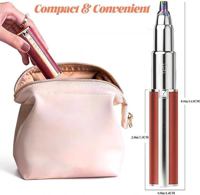 Alt view image 2 of 7 - Precision Eyebrow Trimmer for Women 2-in-1 Electric Razor for Flawless Brows & Nose Hair, Portable Waterproof Eye Brow Razors, Painless Grooming Tool, Rechargeable & USB Charging, Red