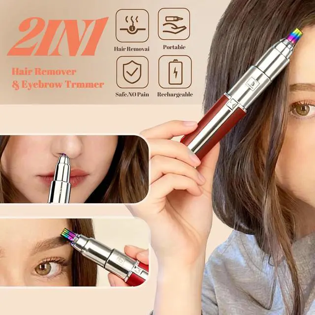 Alt view image 3 of 7 - Precision Eyebrow Trimmer for Women 2-in-1 Electric Razor for Flawless Brows & Nose Hair, Portable Waterproof Eye Brow Razors, Painless Grooming Tool, Rechargeable & USB Charging, Red