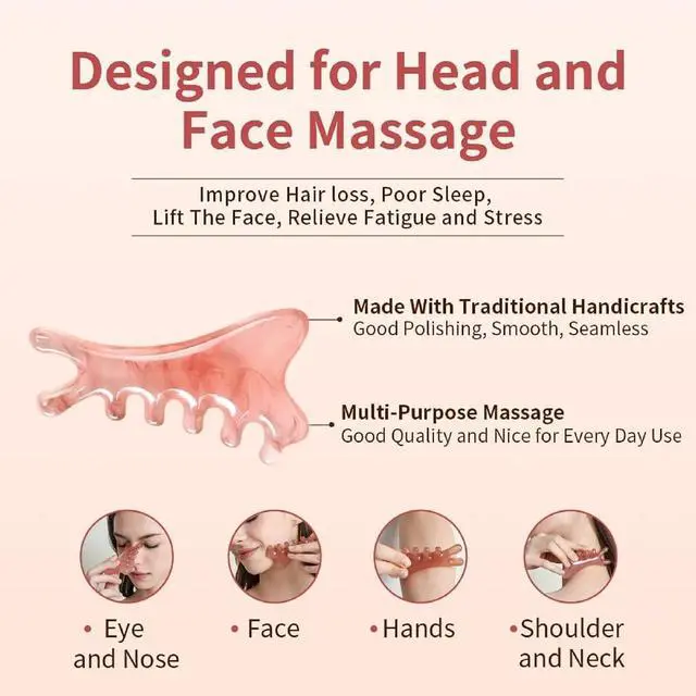 Alt view image 3 of 7 - TAIHI Gua Sha Massage Comb, 4-in-1 Scalp Massager Facial Tool for Neck, Body, Lymphatic Drainage, Tension Relief, Gifts for Women and Men (Pink)
