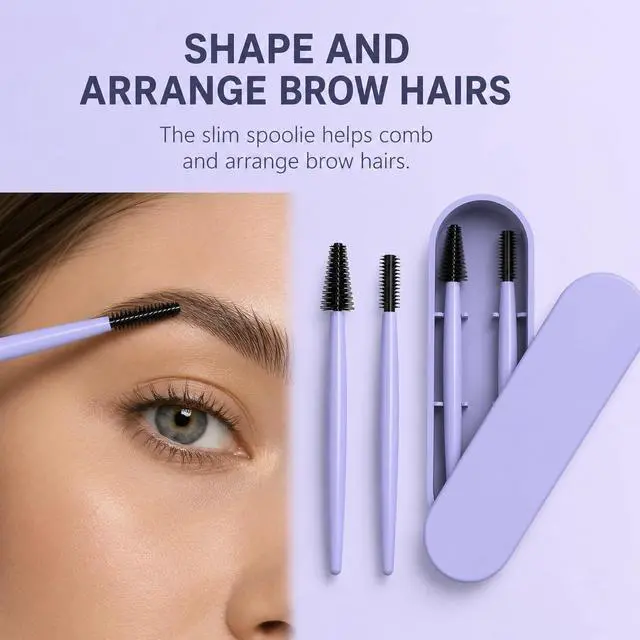 Alt view image 2 of 6 - Eyebrow And Eyelash Brush Reusable With Case, Makeup Kit, Makeup Brushes Set, Reusable Cosmetic Brush Makeup Tool, Profesional Brush Makeup Comb (Purple)