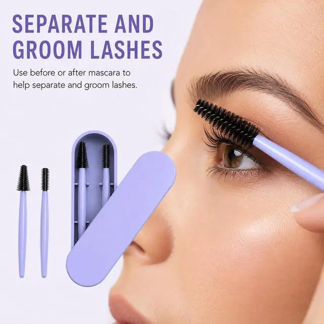 Alt view image 3 of 6 - Eyebrow And Eyelash Brush Reusable With Case, Makeup Kit, Makeup Brushes Set, Reusable Cosmetic Brush Makeup Tool, Profesional Brush Makeup Comb (Purple)