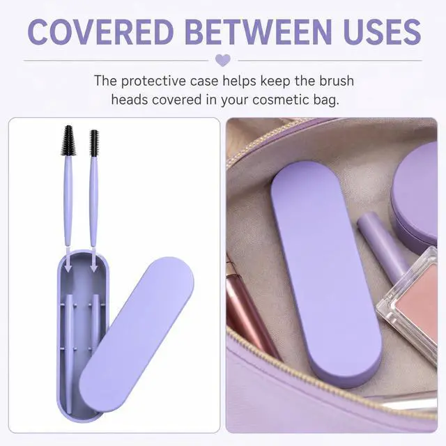 Alt view image 4 of 6 - Eyebrow And Eyelash Brush Reusable With Case, Makeup Kit, Makeup Brushes Set, Reusable Cosmetic Brush Makeup Tool, Profesional Brush Makeup Comb (Purple)