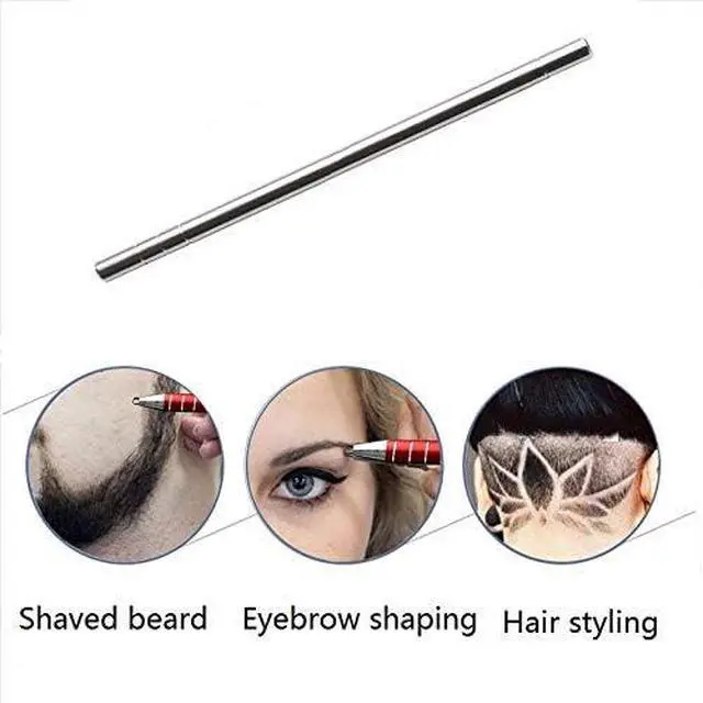 Alt view image 4 of 6 - Hair Tattoo Razor Pen, Stainless Steel Hairstyle Design Trimmer, with Tweezers and 10 Pieces Blades, for Eyebrow Mustache Hair Styling Art