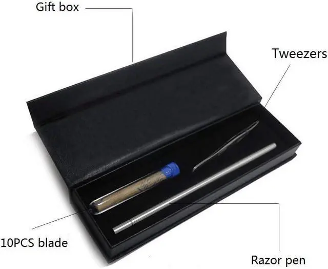 Alt view image 5 of 6 - Hair Tattoo Razor Pen, Stainless Steel Hairstyle Design Trimmer, with Tweezers and 10 Pieces Blades, for Eyebrow Mustache Hair Styling Art