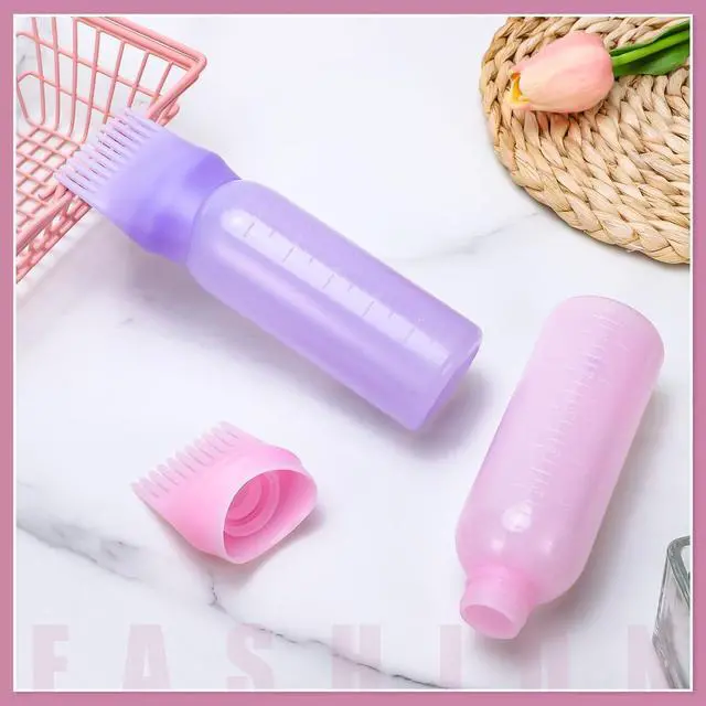 Alt view image 5 of 7 - Pimoys 2Pcs 6Oz Root Comb Hair Dye Oil Applicator Bottles For Scalp Brush | Pink Purple, Plastic Squeeze Bottle Dispenser with Graduated Scale, Comb Tip Applicator For Hair Coloring Oiling Home Salon