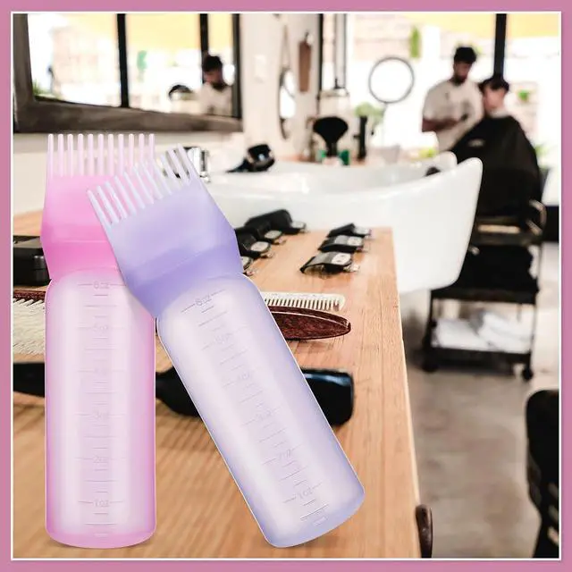 Alt view image 4 of 7 - Pimoys 2Pcs 6Oz Root Comb Hair Dye Oil Applicator Bottles For Scalp Brush | Pink Purple, Plastic Squeeze Bottle Dispenser with Graduated Scale, Comb Tip Applicator For Hair Coloring Oiling Home Salon