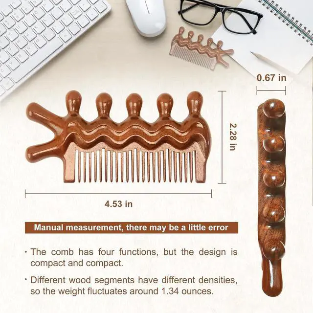 Alt view image 2 of 6 - Wooden Scalp Comb, Pocket Fine Tooth Hair Combs for Women/Men, Natural Wooden Massage Comb (ProElite)