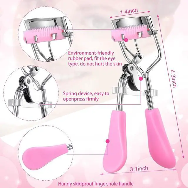 Alt view image 3 of 6 - 17 Pcs Eyelash Curlers Kit Lash Curler Eyelash Comb Seperator Extension Tweezers Eyebrow Brush Scissors False Eyelashes Applicator Eyebrow Trimmer Silicone Refills Pads for Women(Pink)