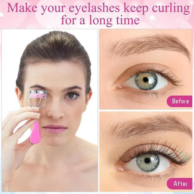 Alt view image 2 of 6 - 17 Pcs Eyelash Curlers Kit Lash Curler Eyelash Comb Seperator Extension Tweezers Eyebrow Brush Scissors False Eyelashes Applicator Eyebrow Trimmer Silicone Refills Pads for Women(Pink)