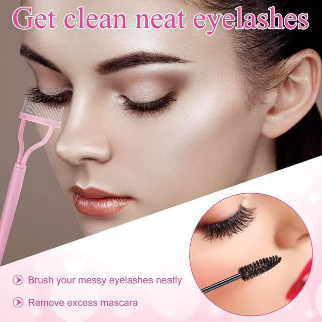 Alt view image 4 of 6 - 17 Pcs Eyelash Curlers Kit Lash Curler Eyelash Comb Seperator Extension Tweezers Eyebrow Brush Scissors False Eyelashes Applicator Eyebrow Trimmer Silicone Refills Pads for Women(Pink)