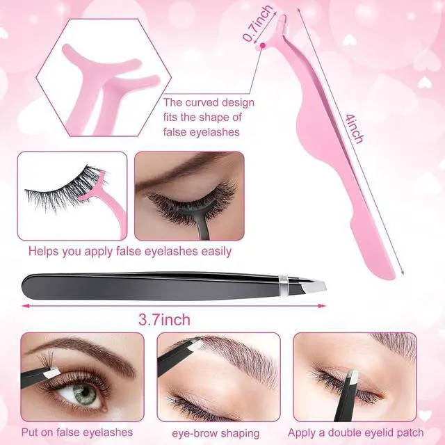 Alt view image 5 of 6 - 17 Pcs Eyelash Curlers Kit Lash Curler Eyelash Comb Seperator Extension Tweezers Eyebrow Brush Scissors False Eyelashes Applicator Eyebrow Trimmer Silicone Refills Pads for Women(Pink)