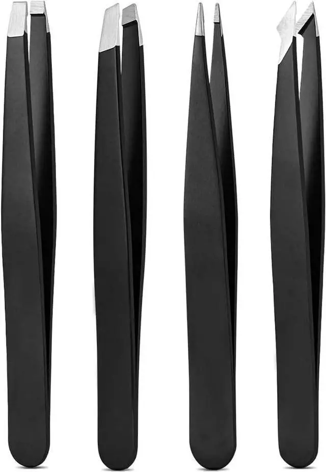 Main image of Derlaier 4Pcs Steel Tweezers Set, Eyebrow Blackhead Ingrown Hair Tool | Rust-Proof 4Pcs Multi-Tip Tweezers for Eyebrows, Blackheads & Ingrown Hairs, Daily Unisex Facial Grooming
