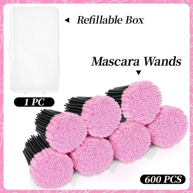 Alt view image 2 of 7 - EWVVSS 600-Pcs Mascara Wands Disposable Eyelash Brush with Container Spoolies for Eyebrows Extensions(Pink)