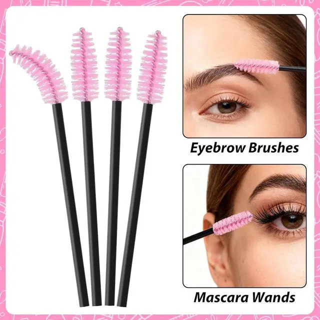 Alt view image 5 of 7 - EWVVSS 600-Pcs Mascara Wands Disposable Eyelash Brush with Container Spoolies for Eyebrows Extensions(Pink)