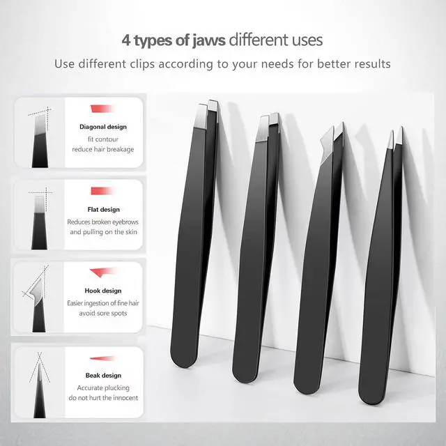 Alt view image 6 of 7 - Derlaier 4Pcs Steel Tweezers Set, Eyebrow Blackhead Ingrown Hair Tool | Rust-Proof 4Pcs Multi-Tip Tweezers for Eyebrows, Blackheads & Ingrown Hairs, Daily Unisex Facial Grooming