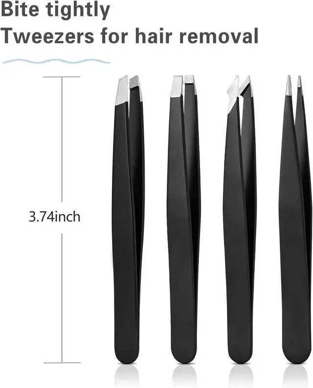 Alt view image 7 of 7 - Derlaier 4Pcs Steel Tweezers Set, Eyebrow Blackhead Ingrown Hair Tool | Rust-Proof 4Pcs Multi-Tip Tweezers for Eyebrows, Blackheads & Ingrown Hairs, Daily Unisex Facial Grooming