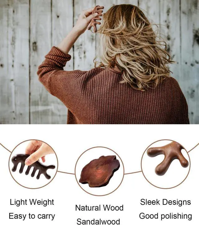Alt view image 3 of 6 - Wooden Scalp Massager Comb for Women Men | Natural Sandalwood, Wide Tooth, Wood Guasha Acupressure Brush, For Women Men