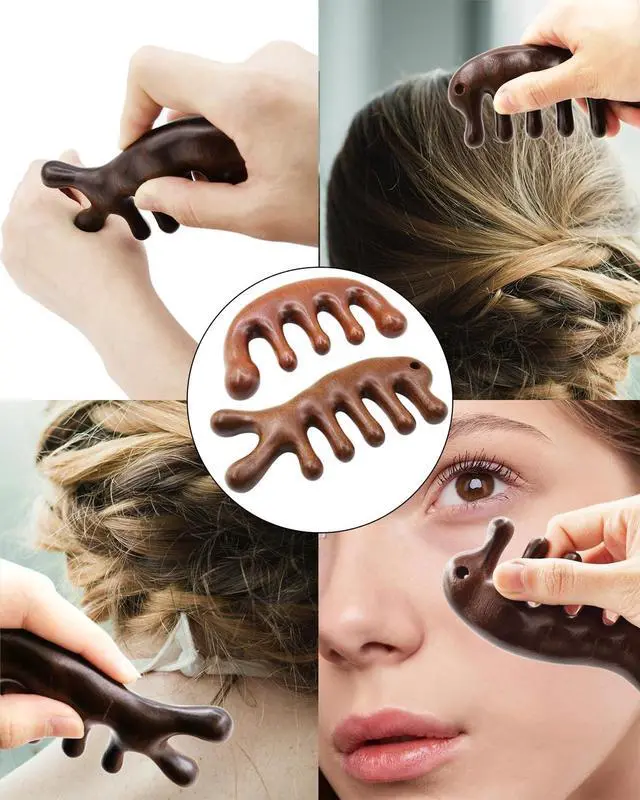 Alt view image 4 of 6 - Wooden Scalp Massager Comb for Women Men | Natural Sandalwood, Wide Tooth, Wood Guasha Acupressure Brush, For Women Men