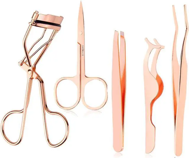 Main image of Arroyner 5 Pieces Eyelash Applicator Tool False Eyelashes Applicator Eyebrow Curler Eyebrow Scissors (Rose Golden)