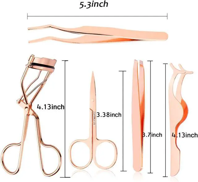 Alt view image 2 of 7 - Arroyner 5 Pieces Eyelash Applicator Tool False Eyelashes Applicator Eyebrow Curler Eyebrow Scissors (Rose Golden)