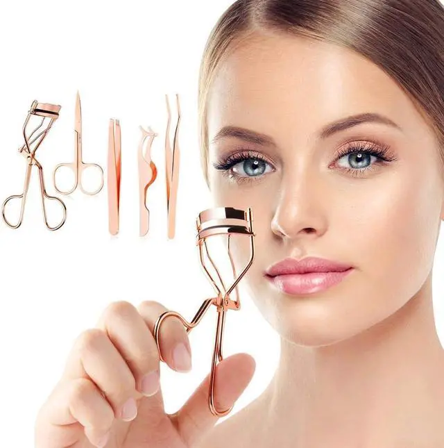Alt view image 7 of 7 - Arroyner 5 Pieces Eyelash Applicator Tool False Eyelashes Applicator Eyebrow Curler Eyebrow Scissors (Rose Golden)