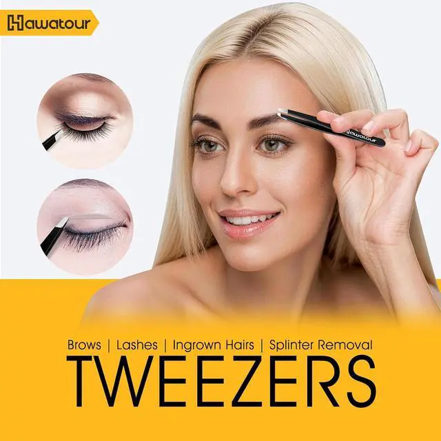 Alt view image 3 of 6 - HAWATOUR Tweezers Set with Eyebrow Scissors, Black | Precision Stainless Steel, Eyebrow Grooming Kit, For Women & Men