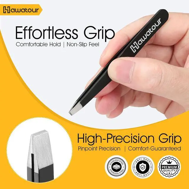 Alt view image 5 of 6 - HAWATOUR Tweezers Set with Eyebrow Scissors, Black | Precision Stainless Steel, Eyebrow Grooming Kit, For Women & Men