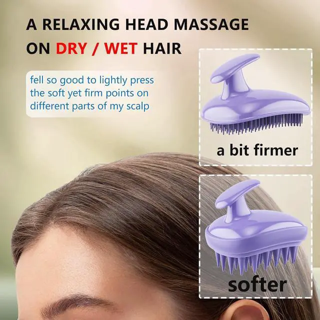 Alt view image 3 of 6 - Scalp Scrubber Massager Shampoo Brush,Exfoliator for Dandruff & Hair Growth | 2-in-1 dual bristles options hair scrubber,head shoulders scrub,hair oil applicator detangling for Wet or Dry Hair(Purple)