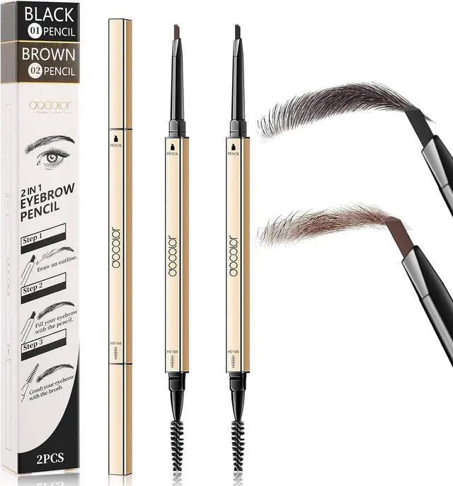 Main image of docolor Micro Eyebrow Pencil Duo - 2-in-1 Black & Dark Brown,2 Count | Instant Lift Brow Pencils, Dual-Sided Brow Brush, Waterproof & Smudge-Proof, Perfect 2-Color Kit for Natural Dimension