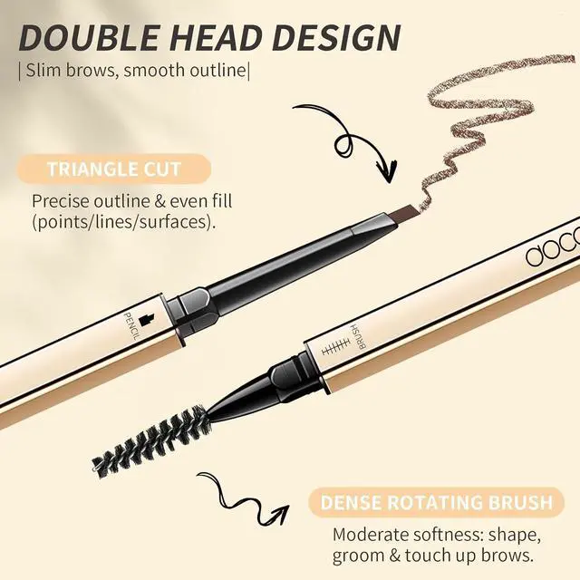 Alt view image 2 of 7 - docolor Micro Eyebrow Pencil Duo - 2-in-1 Black & Dark Brown,2 Count | Instant Lift Brow Pencils, Dual-Sided Brow Brush, Waterproof & Smudge-Proof, Perfect 2-Color Kit for Natural Dimension