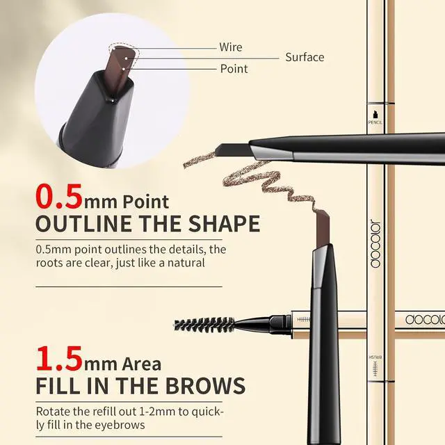 Alt view image 4 of 7 - docolor Micro Eyebrow Pencil Duo - 2-in-1 Black & Dark Brown,2 Count | Instant Lift Brow Pencils, Dual-Sided Brow Brush, Waterproof & Smudge-Proof, Perfect 2-Color Kit for Natural Dimension