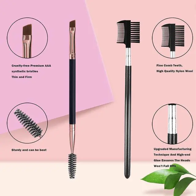 Alt view image 2 of 7 - 2-Piece Eyebrow Brush Set, Angled Brow Brush and Spoolie, Black/Black | Includes Angled Eyebrow Brush and Spoolie/Eyelash Comb for Shaping, Defining, Grooming and Blending Brows