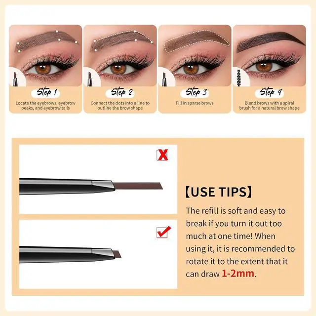 Alt view image 7 of 7 - docolor Micro Eyebrow Pencil Duo - 2-in-1 Black & Dark Brown,2 Count | Instant Lift Brow Pencils, Dual-Sided Brow Brush, Waterproof & Smudge-Proof, Perfect 2-Color Kit for Natural Dimension