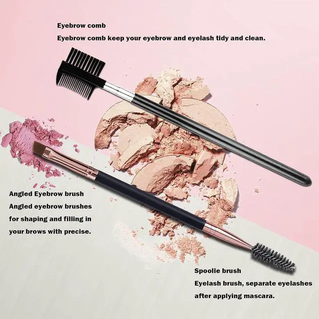 Alt view image 3 of 7 - 2-Piece Eyebrow Brush Set, Angled Brow Brush and Spoolie, Black/Black | Includes Angled Eyebrow Brush and Spoolie/Eyelash Comb for Shaping, Defining, Grooming and Blending Brows