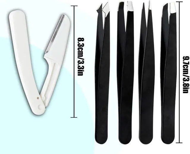 Alt view image 2 of 5 - 9+1 PCS Tweezers Set Stainless Steel Eyebrow & Facial Hair Black | Color: Black, High-Precision Beauty Tools, Professional Splinter & Ingrown Hair Removal, Safe & Sharp, Makeup Grooming Kit