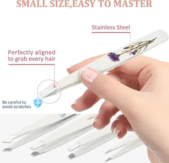 Alt view image 4 of 7 - COSHAYSOO Personalized Tweezers Set for Women Facial Hair in Floral Travel Case, Tweezers for Eyebrows Ingrown Hair Splinter Removal Grooming Kit Essentials, Mothers Day Gifts for Mom Daughter Teens